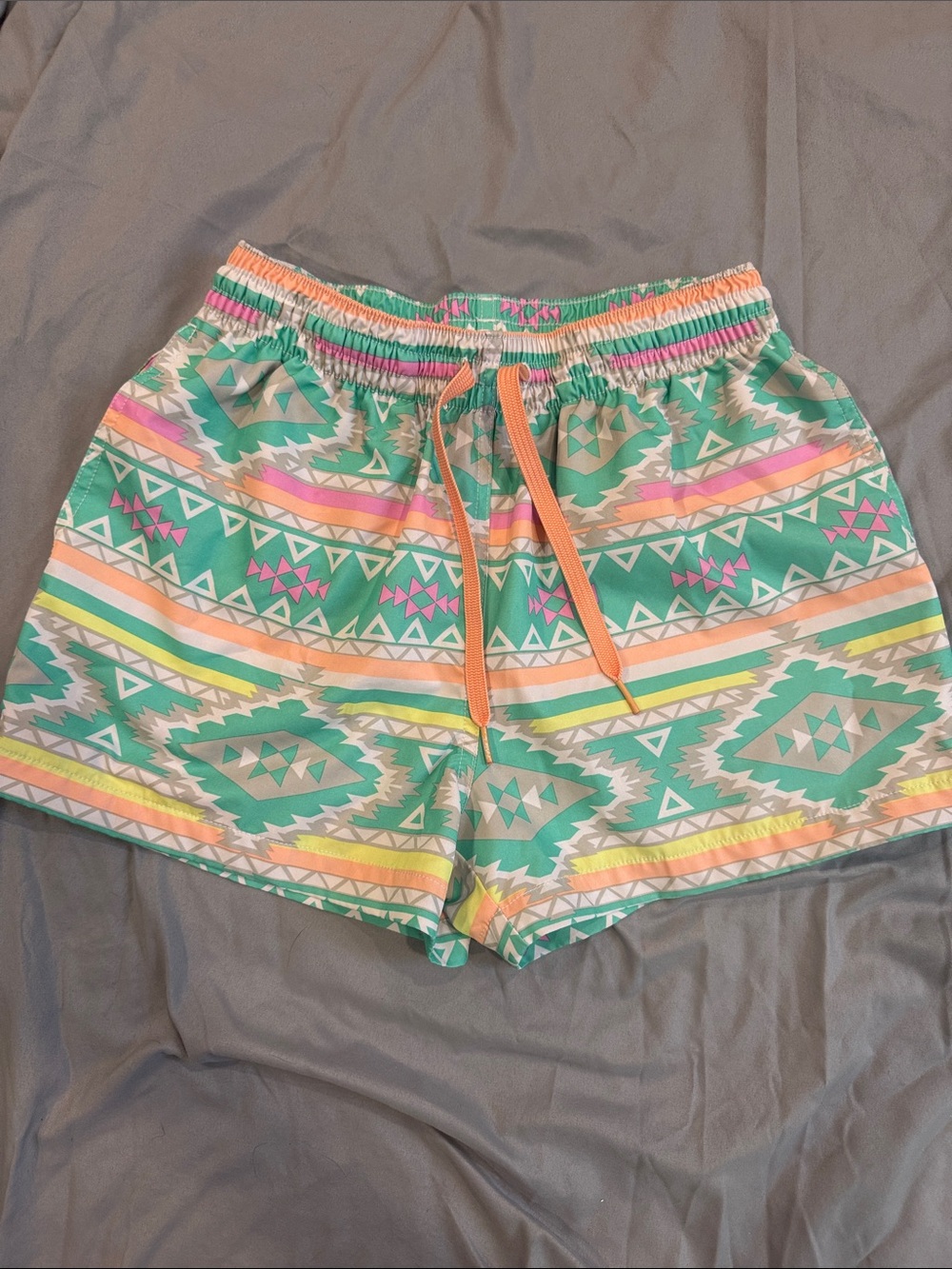 chubbies Mint Green Aztec Print Shorts with Coral Drawstring